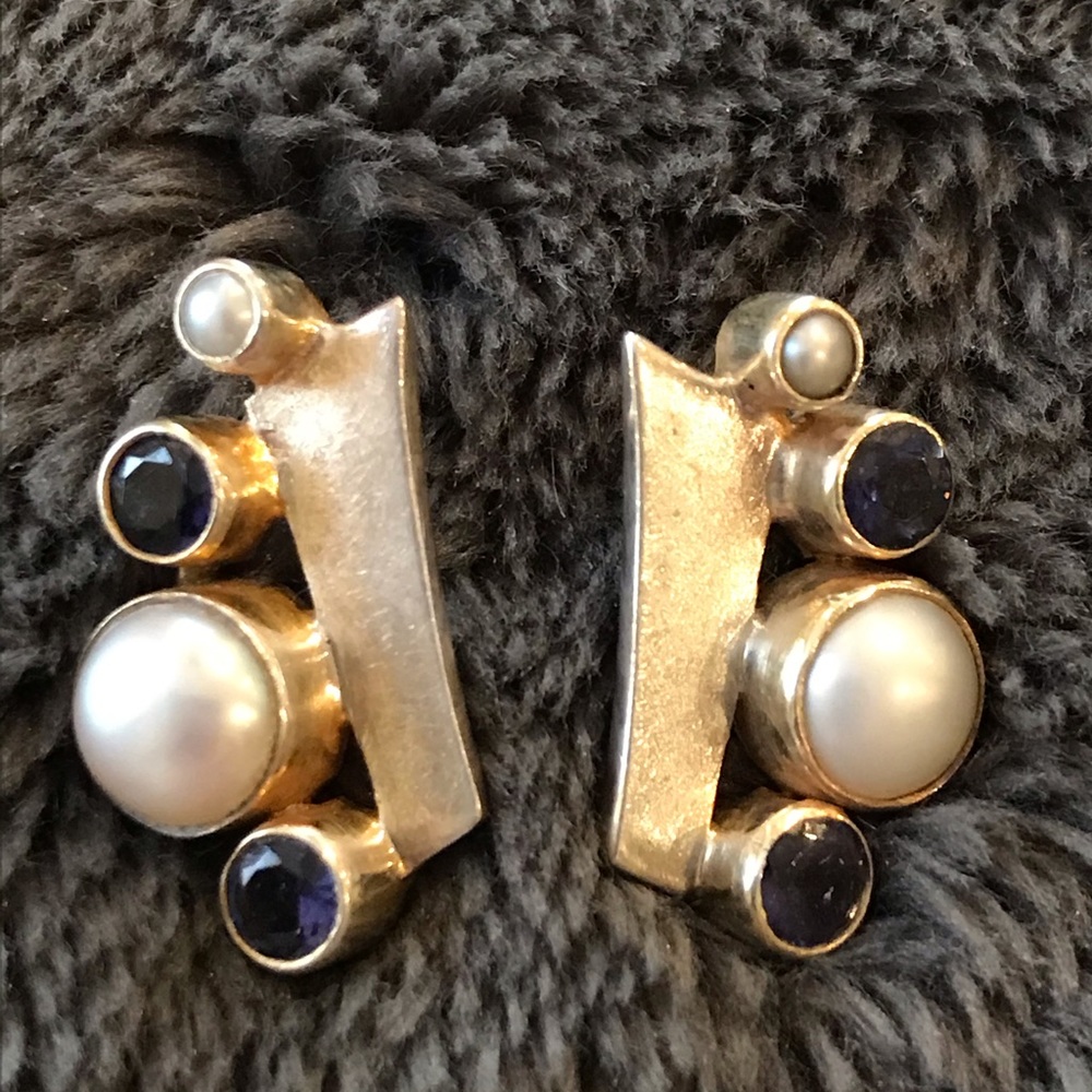 Beautiful artisan pearl and amethyst earrings